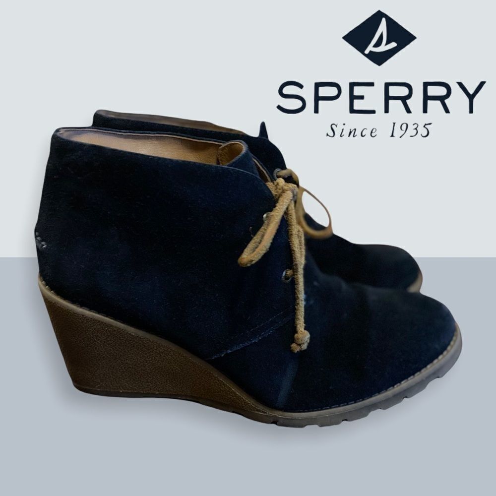 Sperry Stella Prow Black Suede Ankle Boots 9.5